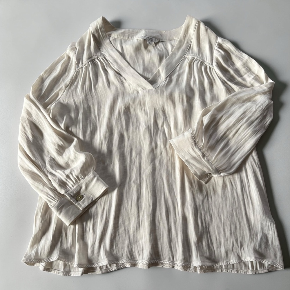 LIVERPOOL V-Neck Popover Blouse Ivory Chiffon Lightweight Piratecore Flowy Sz S - Picture 6 of 9